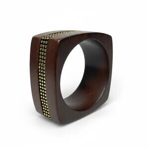 Vintage Style Wood Bangle Bracelet Chunky Square Modern Rustic Boho